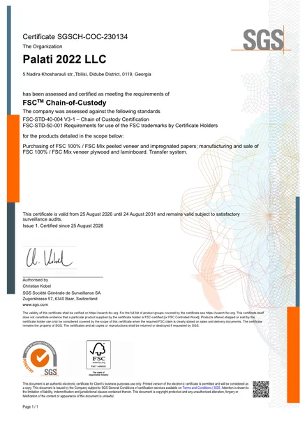 FSC® chain of custody certificate — Palati 2022 LLC